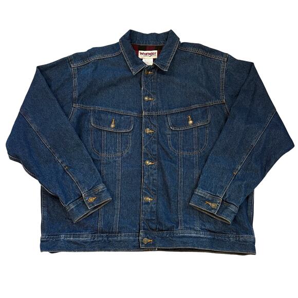 Wrangler Jean Trucker Jacket Mens Sz 2XL Blue Flannel Lined Denim Classic Cowboy